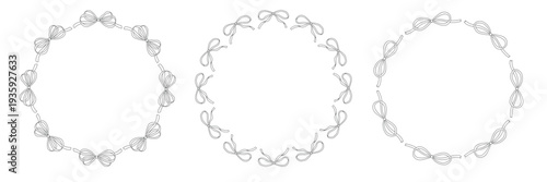 Set of circle frames with outline bows. Design elements for greeting card, invitation, poster, banner, gift certificate.