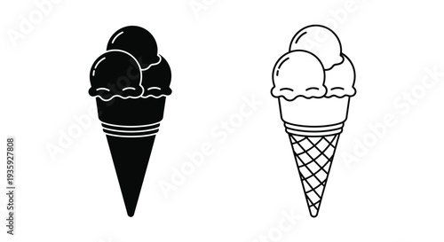 Two ice cream cones depicted in contrasting black and white line art