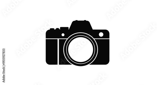 Simple black silhouette of a classic single lens reflex camera on white