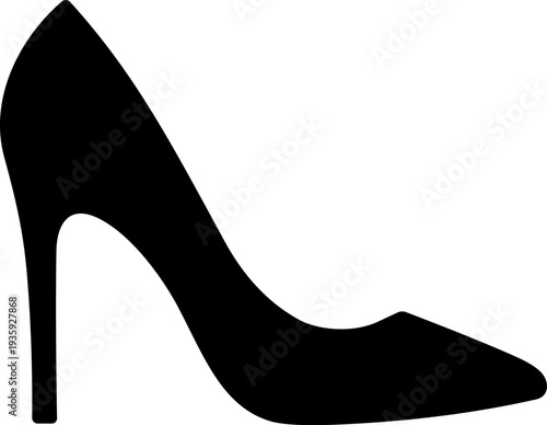 High-heeled shoe silhouette icon vector illustration featuring pointed toe and tall narrow heel for fashion and footwear motifs