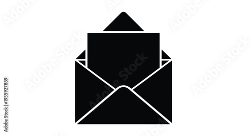 Simple black and white icon of an open envelope facing forward