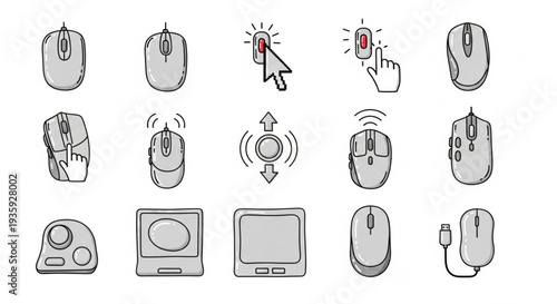 Computer Mouse Collection Icon Set Vector Illustration.