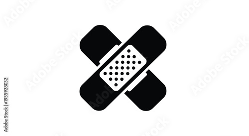 Two black adhesive bandages crossed against a white background