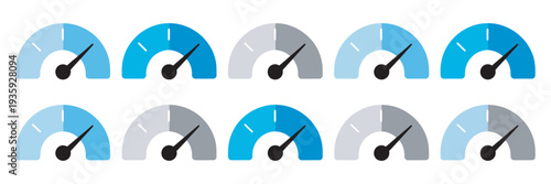 Speedometer Color Icon Set, Speed Indicator Symbol, Infographic of Risk, Rating Speed Meter, Measuring Gauge Indicator