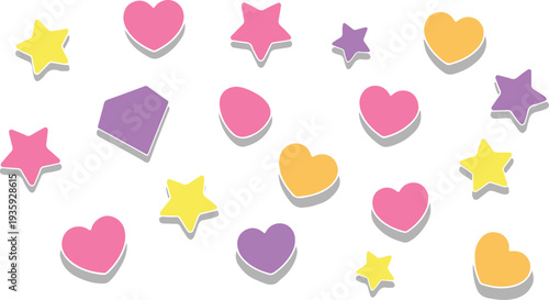 Cute Scattered Hearts and Stars Graphic Elements with Playful Doodle Style