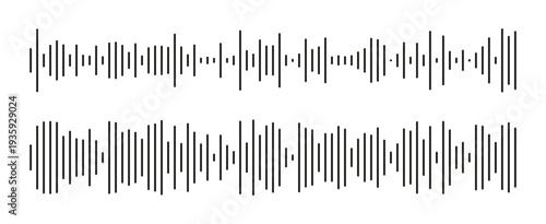 Voice message template. Mobile messenger, podcast online radio, music player interface or app elements. Equalizer symbols set. Waveform patterns. Collection of audio chat speech sound wave icons.