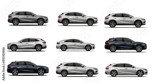Multiple SUV Cars in Different Colors and Angles.