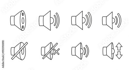 Set of hand drawn speaker icons for sound volume control.
