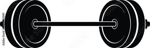 Black and white vector illustration of a heavy barbell with weight plates isolated on white background for fitness bodybuilding and gym design