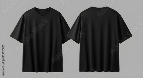 Black Oversized T Shirt Front and Back View Mockup Isolated on Grey Background