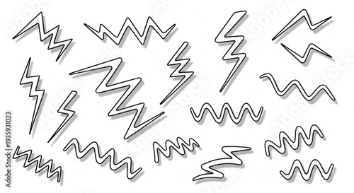 Black Lightning Bolt Icons Set.