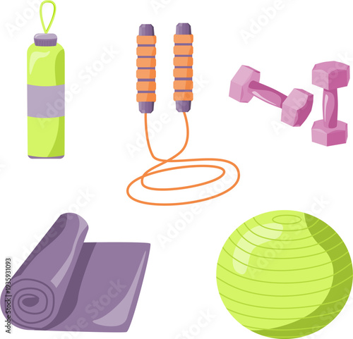 Home Workout Equipment Set Flat Illustration