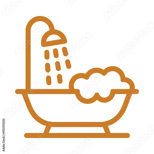 Stylized vector featuring a bathtub with bubbles and a shower head spraying water