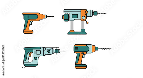 Drilling Machine Line art creative tone color illustration