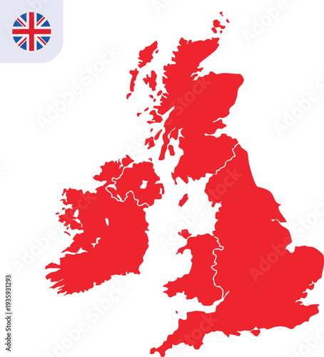 United Kingdom Map Vector Illustration with Clean UK Country Silhouette Shape Isolated on Transparent Background, Hand Made Geography Design for Travel, Geography, Education and Europe Map Projects.