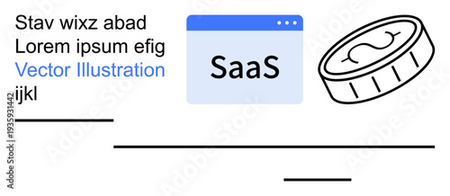 SaaS, financial tools, technology management, software licensing, business solutions, innovation. Browser window labeled SaaS next to a coin graphic. SaaS and financial tools concept
