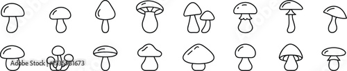Mushroom line icons set, outline fungi collection, minimal forest toadstool vector illustration isolated on white background design