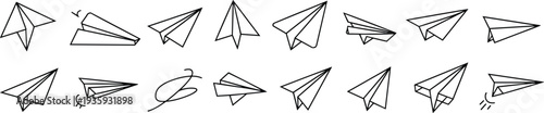 Paper airplane line icons set, outline flying plane collection, minimal travel message send vector illustration isolated on white background