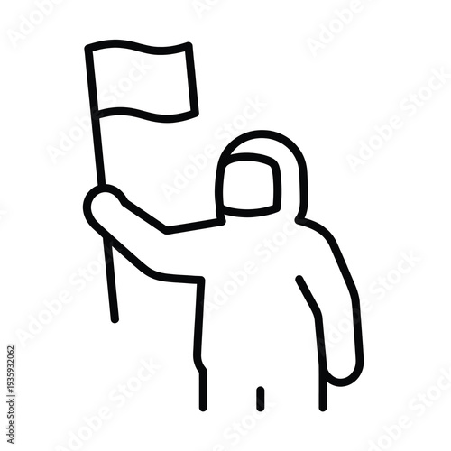 Vector of an astronaut holding a white flag symbolizing exploration and discovery beyond earth