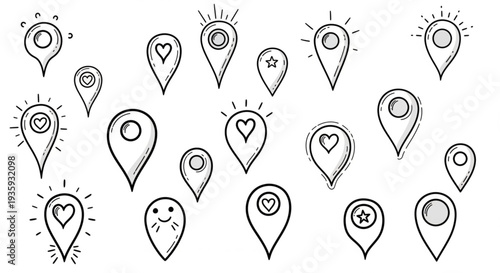 Collection of Hand Drawn Map Pins.