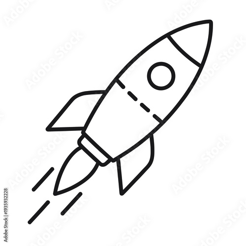 Vector of a rocket ship blasting off into space with flames trailing behind