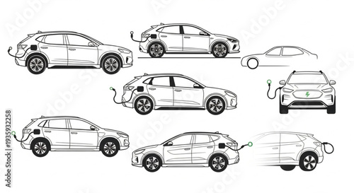 Car Technical Illustrations Multiple Views.
