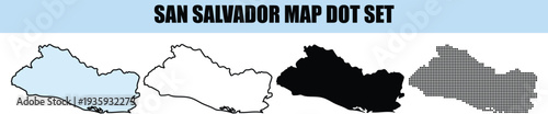 El Salvador country map vector illustration set with diverse cartographic and graphic design variations.