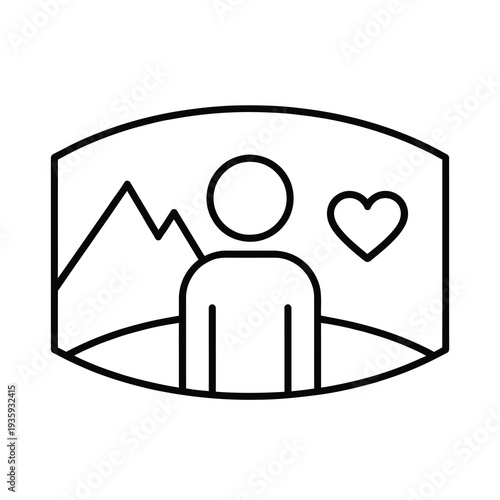 Foto Simplistic vector image depicting a figure outdoors enjoying a mountain view wit