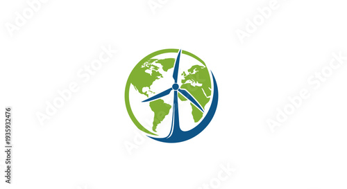 Green Earth Global Renewable Energy Wind Turbine Concept on Isolated White Background