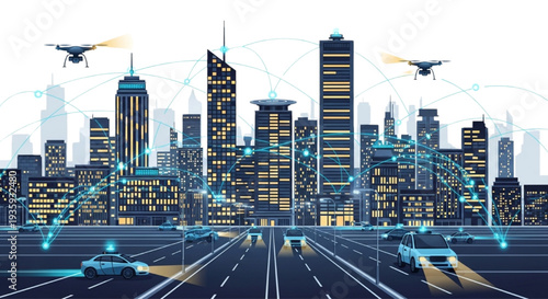 Smart City Technology Drones, Autonomous Vehicles, and Futuristic Urban Connectivity