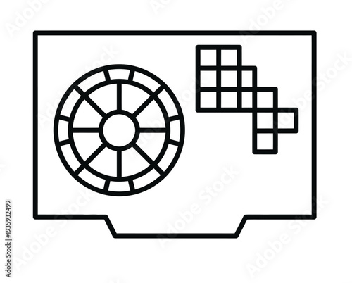Vector of a rectangular unit featuring a circular fan on the left and a square vent on the right