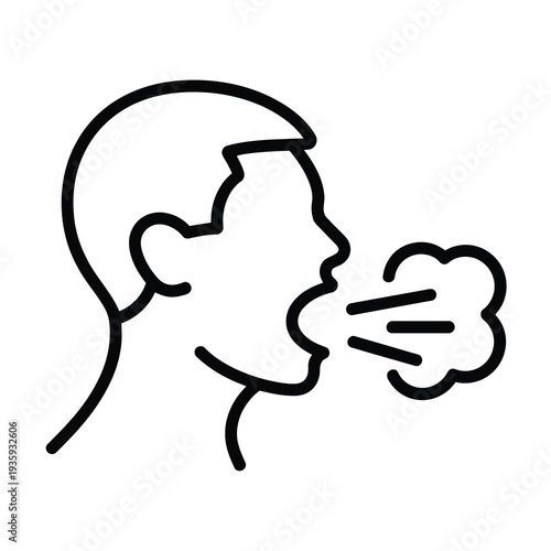 Vector of a person coughing with visible breath mist coming out of the mouth
