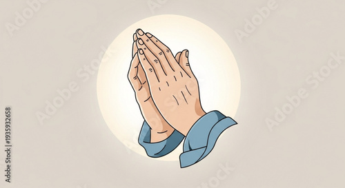Praying hands in blue shirt with palms together on transparent background