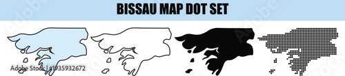 Collection of bissau map illustrations in various styles and dot pattern designs