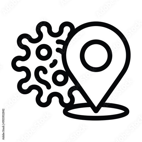 Vector of a location pin icon alongside a virus cell, emphasizing location-based health tracking
