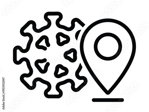 Vector of a virus structure with a location pin emphasizing health tracking