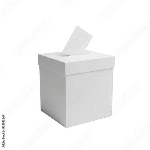 White ballot box with open slot for voting isolated on transparent background