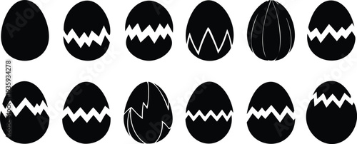 Black and white easter eggs with various patterns