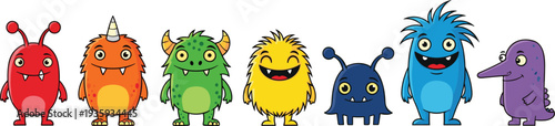 Collection Of Cute Colorful Little Monster Characters Set For Kids Including Fuzzy Friendly Alien Creatures Mascot Icons For Halloween And Party