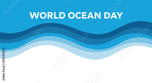 World Ocean Day celebration with wavy blue lines on white background