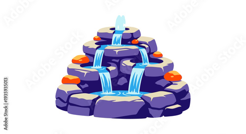 Cartoon illustration of a tiered stone fountain with flowing water