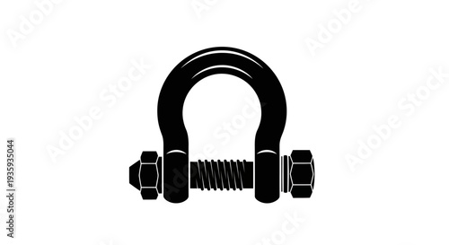 Black and white illustration of a u bolt with nuts and threads