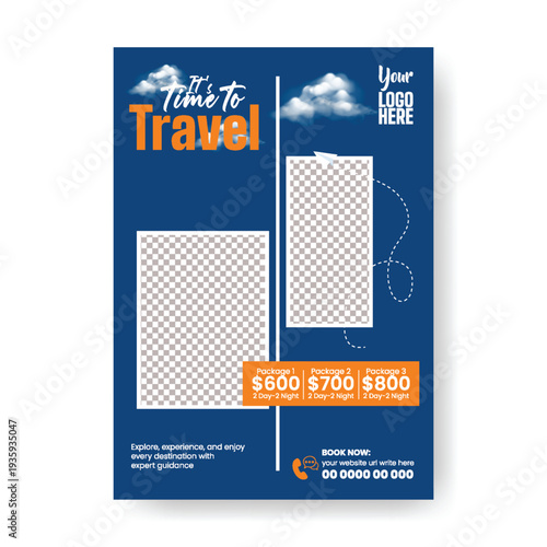 Study Abroad Travel Agency Flyer Poster Leaflet Marketing Template with Visa Assistance, Global Travel Promotion, Online Reservation System, Professional Tourism Agency Design