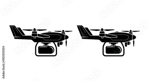 Two identical black drone silhouettes against a plain white background