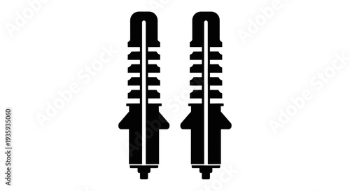 Two black polymer insulators displayed against a stark white background