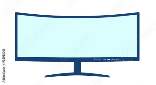 Illustration of a curved light blue computer monitor with a dark blue frame