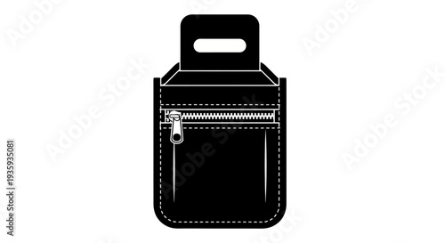 Simple black and white illustration of a small pouch with a zipper