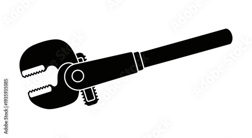 A black silhouette of a pipe wrench against a white background