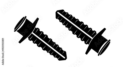 Two black wall anchors displayed on a white background angled