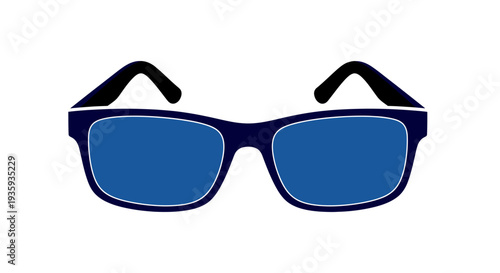 A stylized illustration of classic blue sunglasses on a white background